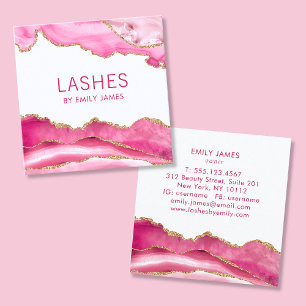 Trendy Modern Pink Agate Lash Extensions Beauty Quadratische Visitenkarte