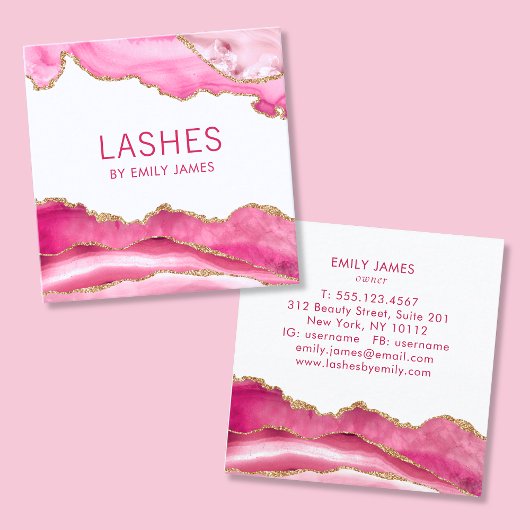 Trendy Modern Pink Agate Lash Extensions Beauty Quadratische Visitenkarte