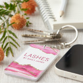 Trendy Modern Pink Agate Lash Extensions Beauty Schlüsselanhänger (Vorderseite rechts)