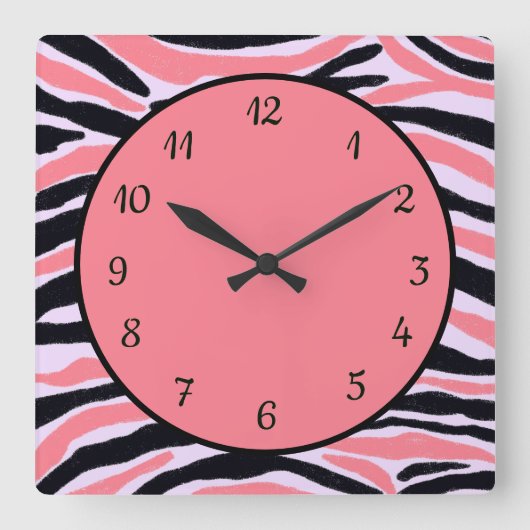 Trendy Modern Pink Black Abstrakt Pattern Quadratische Wanduhr (Vorderseite)