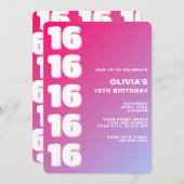 Trendy Modern Pink Gradient 16th Birthday Einladung (Vorne/Hinten)