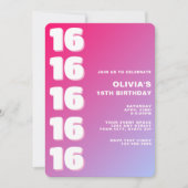 Trendy Modern Pink Gradient 16th Birthday Einladung (Vorderseite)