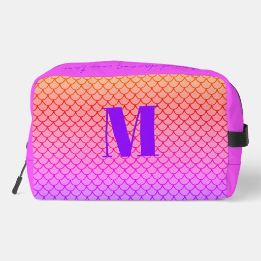 Trendy Modern Pink Gradient Mermaid Monogram Waschbeutel (Rückseite)