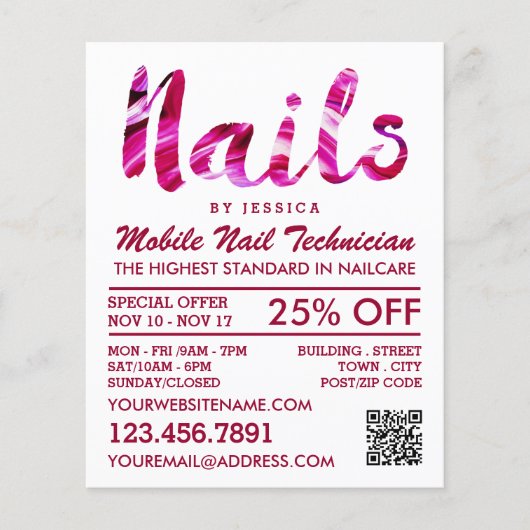 Trendy Modern Pink Nail Technician, Nagelstudio Flyer (Vorne)