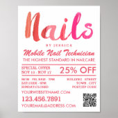 Trendy Modern Pink Nail Technician, Nagelstudio Poster (Vorne)