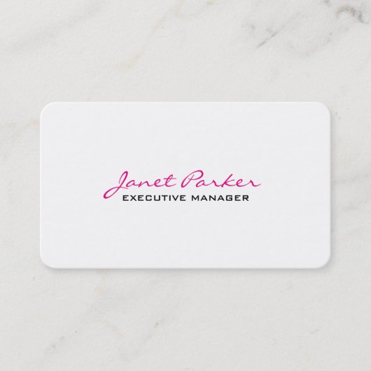 Trendy Modern Pink White Führungskraft Manager Visitenkarte (Vorderseite)