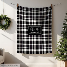 Trendy Modern Plaid in Grey Hues Monogram Throw Fleecedecke