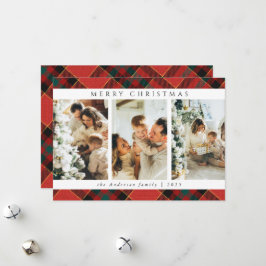 Trendy Modern Red and Green Tartan Weihnachts-Foto Feiertagskarte