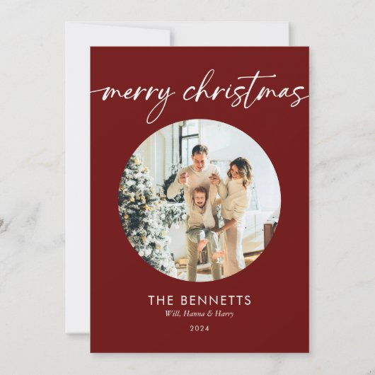Trendy Modern Red Foto Frohe Weihnachten (Vorderseite)