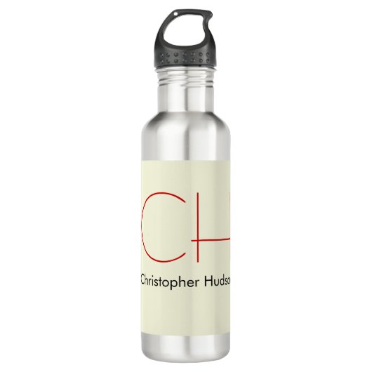 Trendy Modern Red Monogram Beige Edelstahlflasche (Vorderseite)