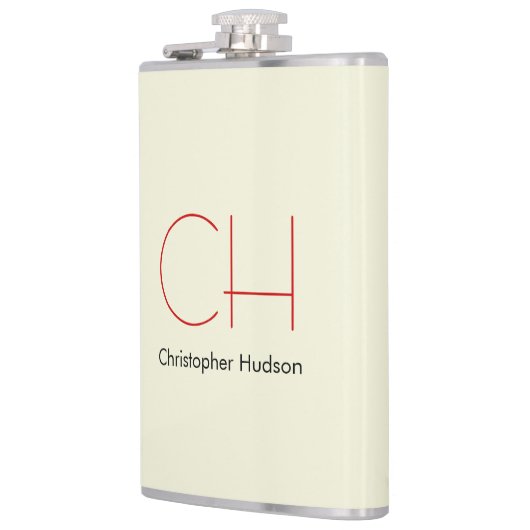 Trendy Modern Red Monogram Beige Flachmann (Links)