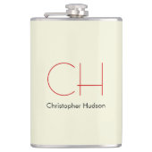 Trendy Modern Red Monogram Beige Flachmann (Vorderseite)