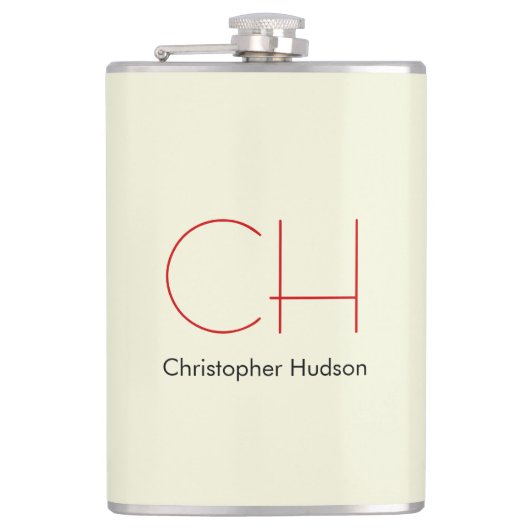 Trendy Modern Red Monogram Beige Flachmann (Vorderseite)