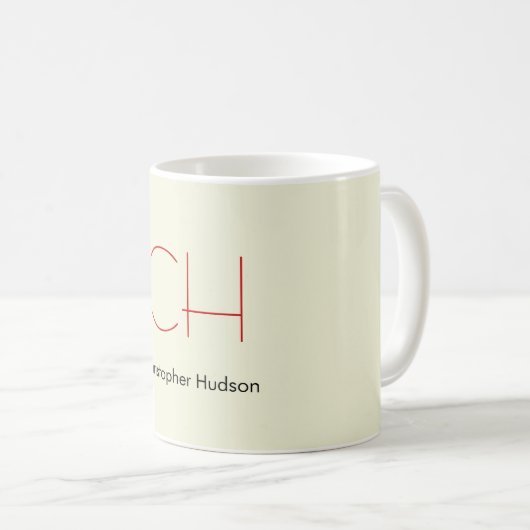 Trendy Modern Red Monogram Beige Kaffeetasse (VorderseiteRechts)