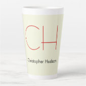 Trendy Modern Red Monogram Beige Milchtasse (Vorderseite)