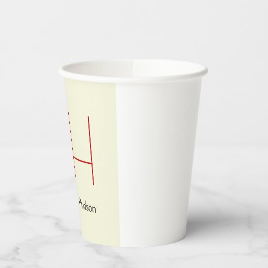 Trendy Modern Red Monogram Beige Pappbecher (Links)