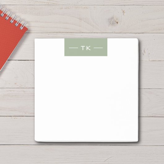 Trendy Modern Sage Green Monogram Initialen Post-it Klebezettel
