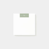 Trendy Modern Sage Green Monogram Initialen Post-it Klebezettel (Vorderseite)