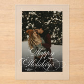 Trendy Modern Script & Arch 1 Photo Christmas Card Acryleinladungen (Vorderseite)