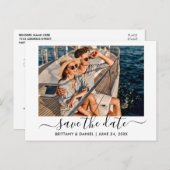 Trendy Modern Script Foto Save the Date Postkarte (Vorne/Hinten)