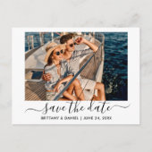 Trendy Modern Script Foto Save the Date Postkarte (Vorderseite)