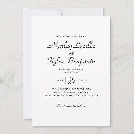 Trendy Modern Script Names Minimalistisch Wedding Einladung (Vorderseite)