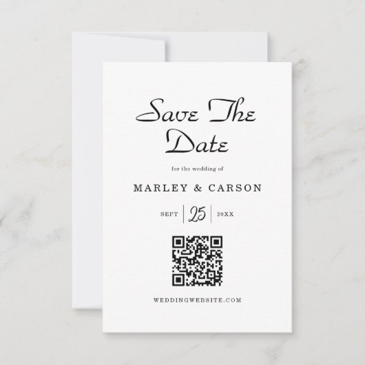 Trendy Modern Script QR Code Wedding Save The Date (Vorderseite)