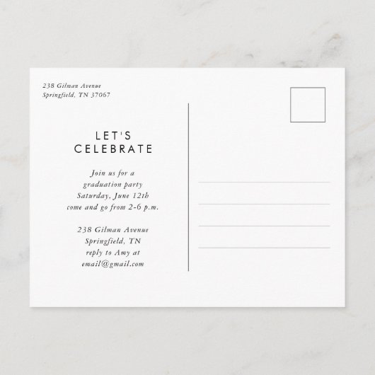 Trendy Modern Simple Script Foto Abschluss Einladungspostkarte (Rückseite)