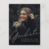 Trendy Modern Simple Script Foto Abschluss Einladungspostkarte (Vorderseite)