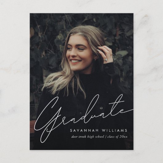 Trendy Modern Simple Script Foto Abschluss Einladungspostkarte (Vorderseite)