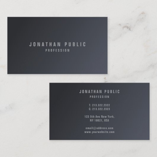 Trendy Modern Simple Template Elegant Dark Grey Visitenkarte (Vorne/Hinten)