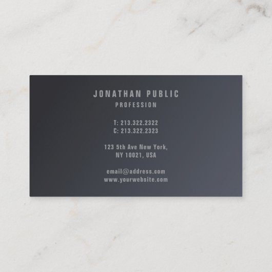 Trendy Modern Simple Template Elegant Dark Grey Visitenkarte (Rückseite)