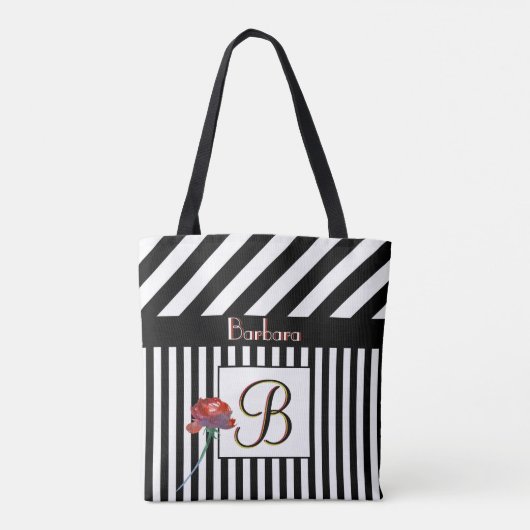 Trendy Modern Stripes Monogram Name Tasche (Rückseite)