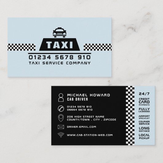 Trendy & Modern Taxi Cab Driver Visitenkarte (Vorne/Hinten)