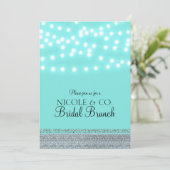 Trendy Modern Türkis Blue String Lights & Bling Einladung (Stehend Vorderseite)