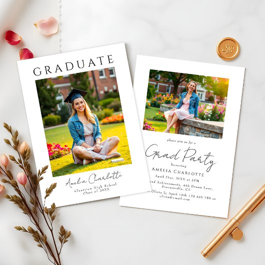 Trendy Modern Two Foto Graduation Party Einladung