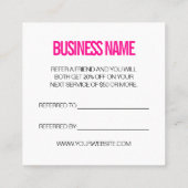 Trendy modern verweisen auf eine Freund-Rosa-Refer Quadratische Visitenkarte (Rückseite)