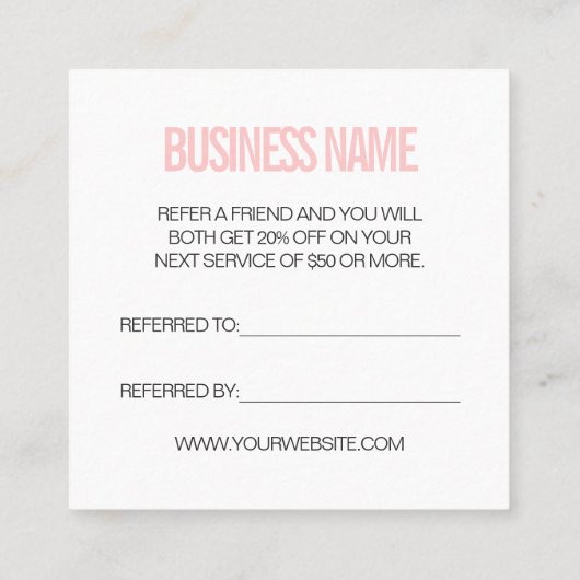 Trendy modern verweisen auf eine Freundin rosa Vis Quadratische Visitenkarte (Rückseite)