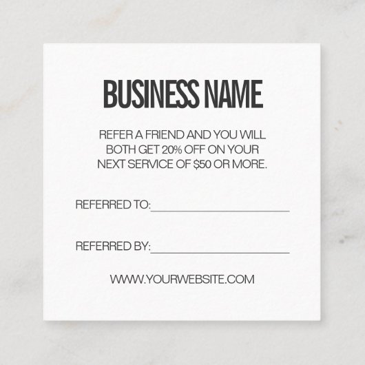 Trendy modern verweisen Sie einen Freund / eine Üb Quadratische Visitenkarte (Rückseite)