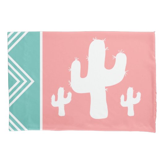 Trendy Modern White Cactus Silhouetten Aquamarin & Kissenbezug (Vorderseite-Links)