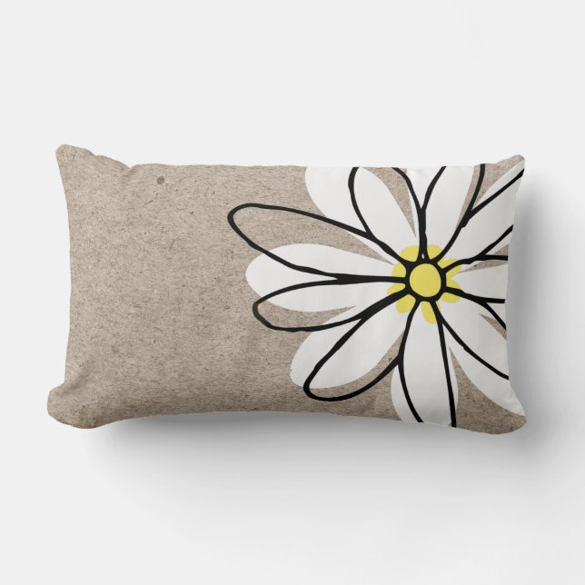 Trendy Modern White Doodle Daisy Tan Taupe Lendenkissen (Vorderseite)
