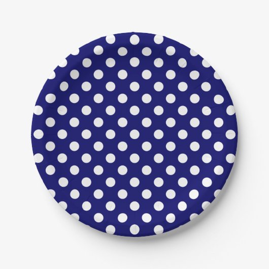 Trendy Modern White Polka Dots on Dark Navy Blue Pappteller (Vorderseite)