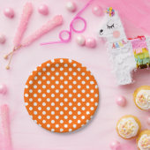 Trendy Modern White Polka Dots on Orange Pappteller (Party)