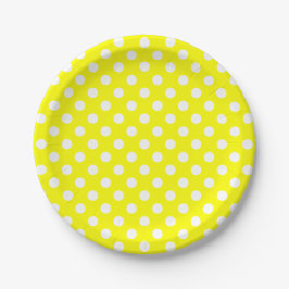 Trendy Modern White Polka Dots on Yellow Pappteller
