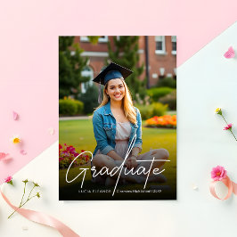 Trendy Modern White Script Foto Abschluss Ankündigung