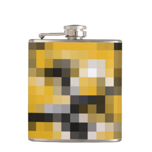Trendy Modern Yellow Black Mosaik Muster Flachmann