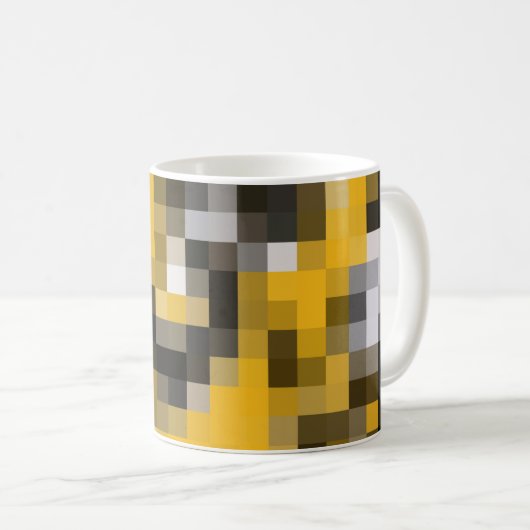 Trendy Modern Yellow Black Mosaik Muster Kaffeetasse (VorderseiteRechts)