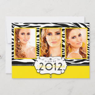 Trendy Modern Zebra Striped Graduation Invitation Einladung