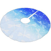 Trendy, moderne, blaue Omeletter und Libellen Polyester Weihnachtsbaumdecke (Schrägansicht)