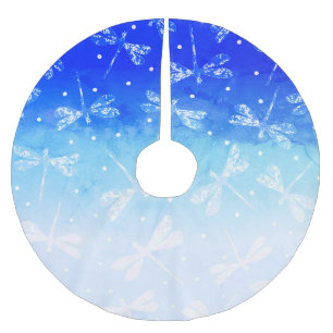 Trendy, moderne, blaue Omeletter und Libellen Polyester Weihnachtsbaumdecke